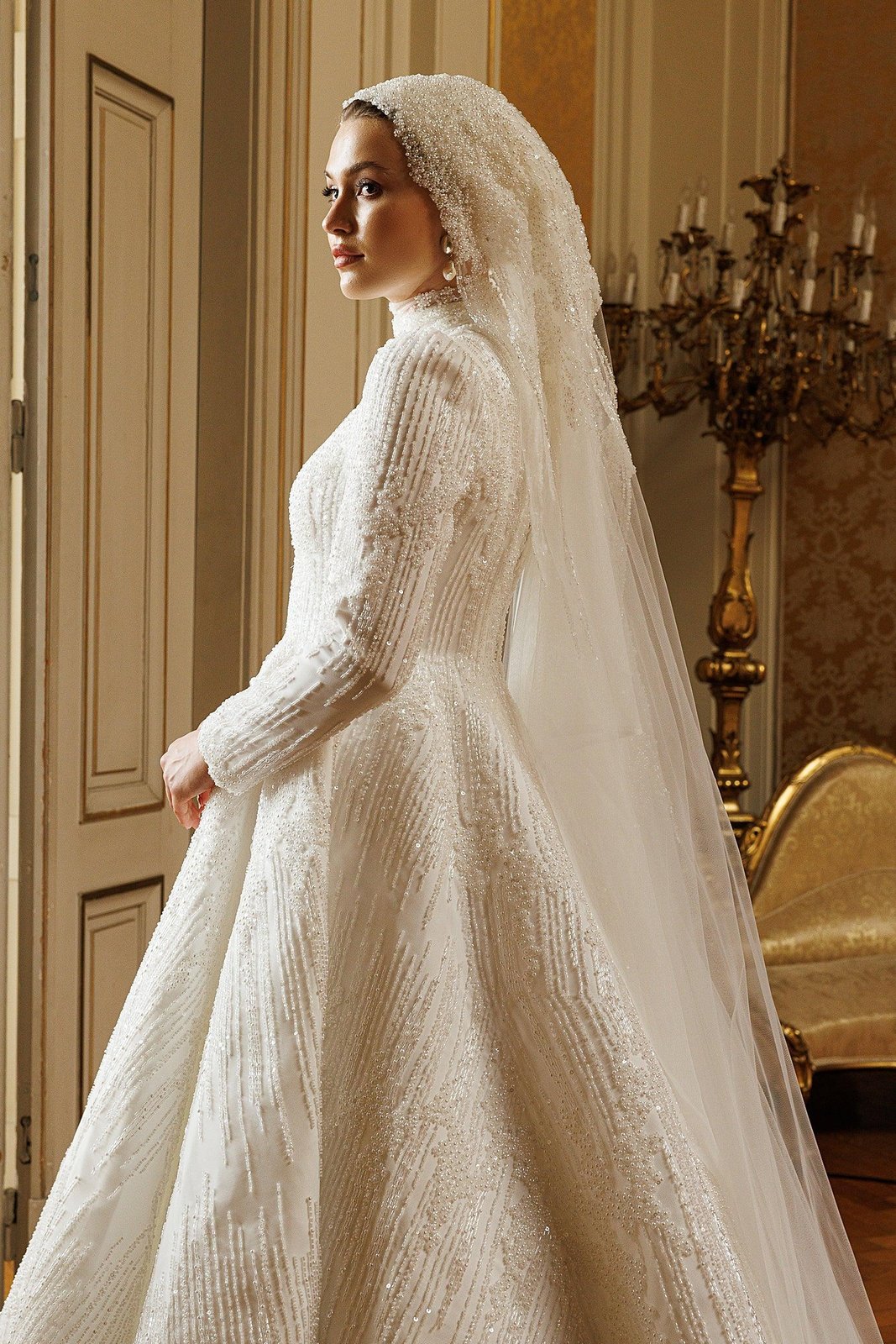 Rolling İşlemeli Gelinlik - Beyaz