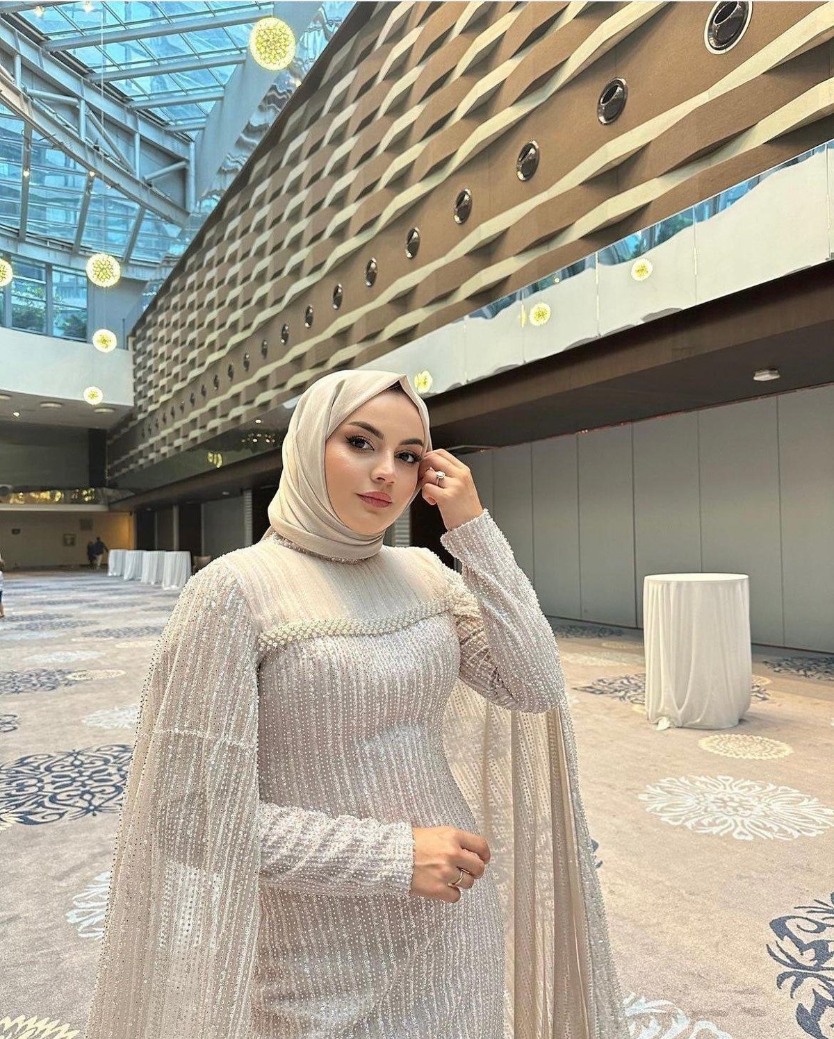 Liza Pelerinli Elbise - Pudra