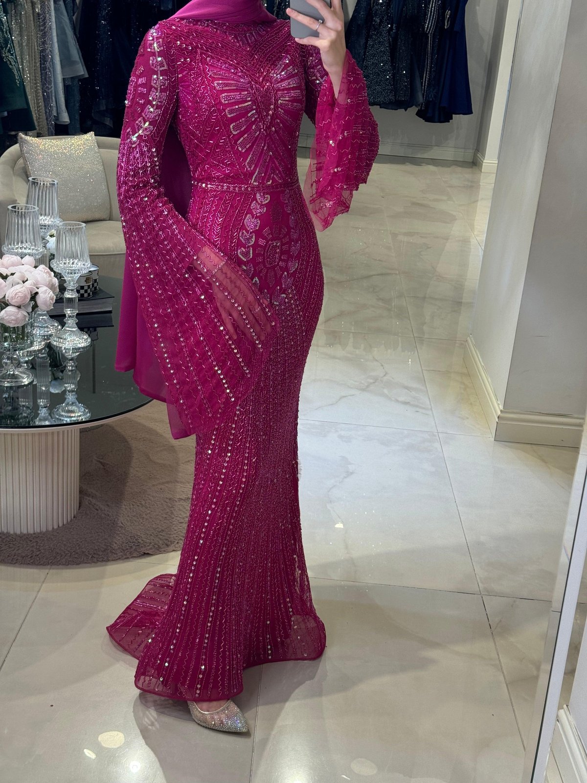 Gina İşlemeli Elbise - Fuşya