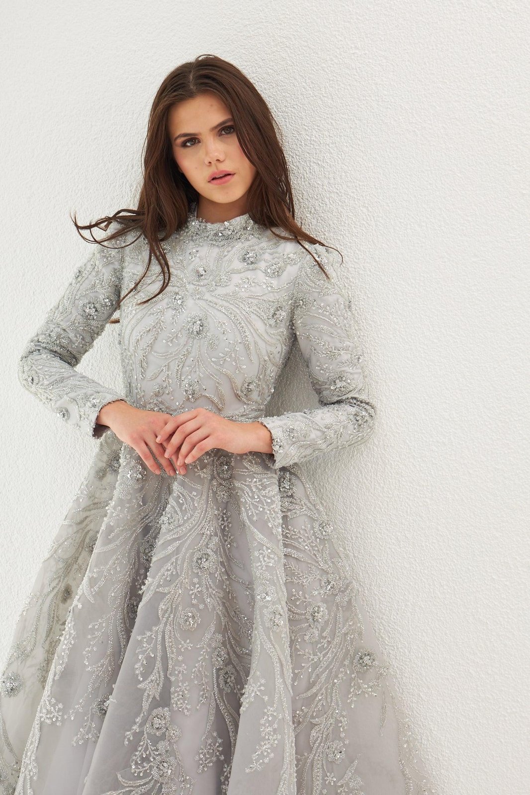 Moon İşlemeli Elbise - Gri