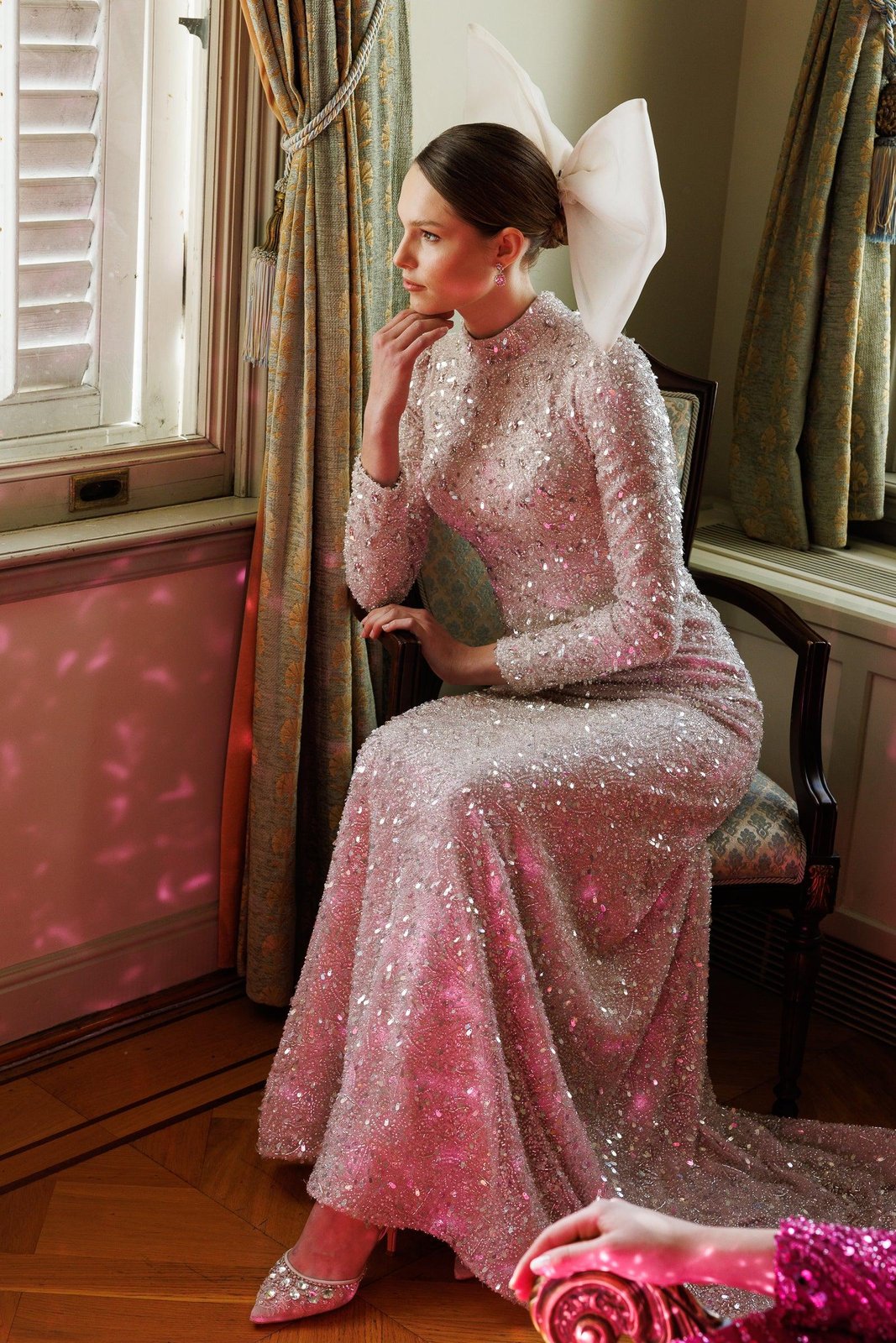 Marina Taşlı Elbise - Pudra