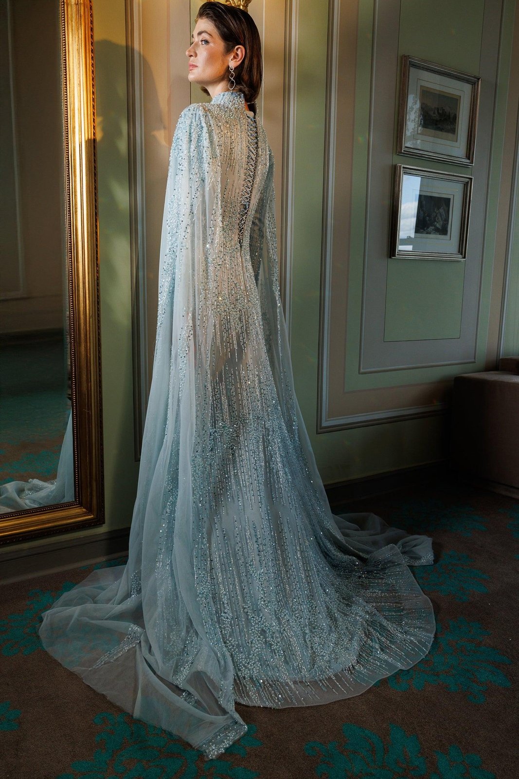 Midnight Pelerinli Elbise - Mavi