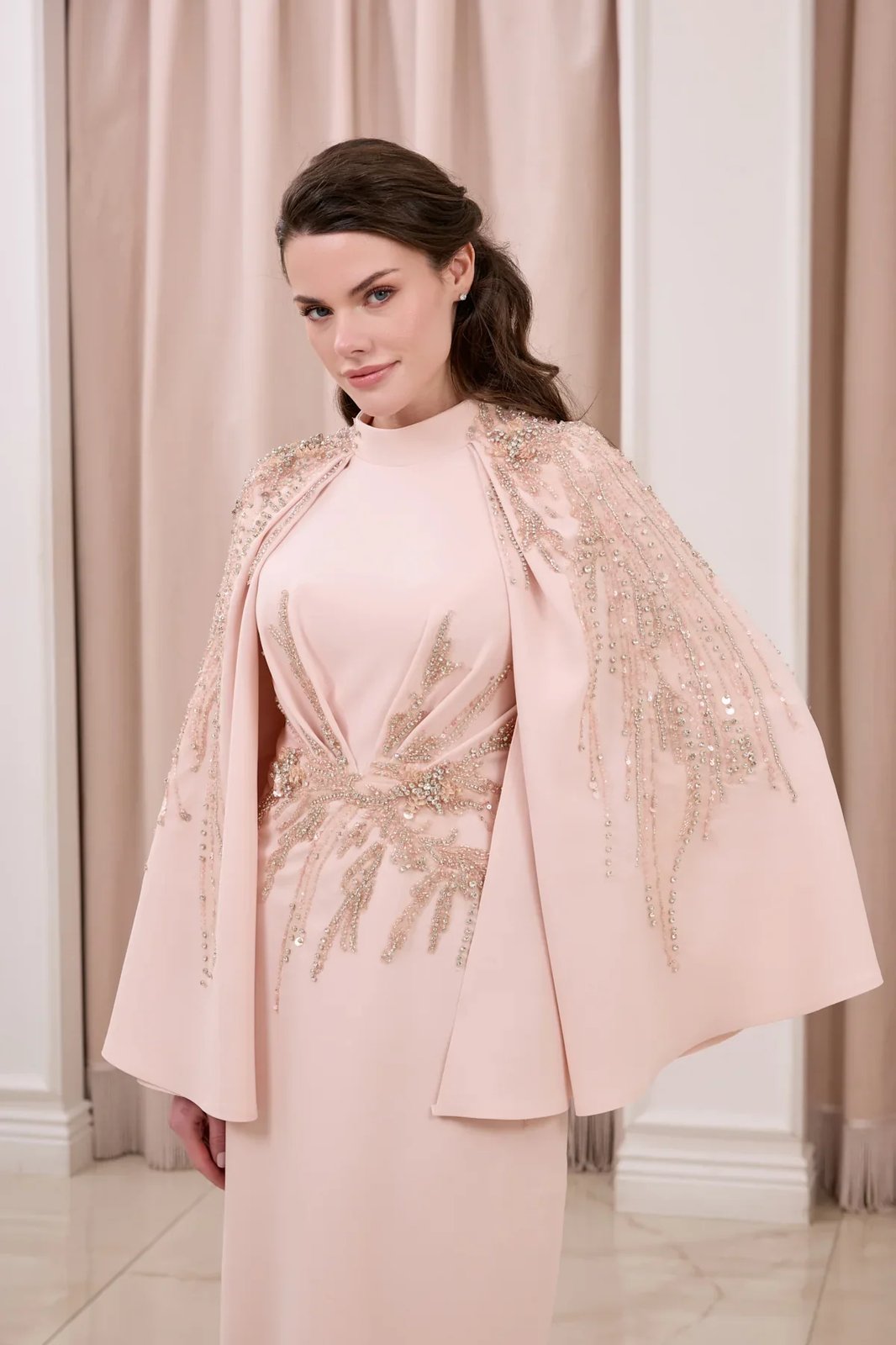 Haze Pelerinli Elbise - Pembe