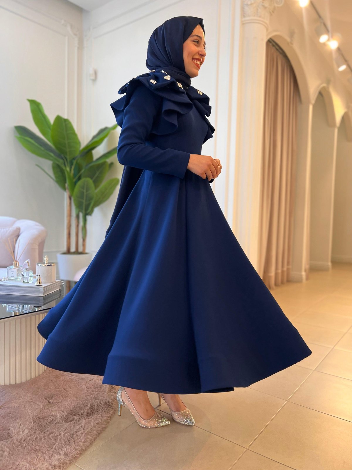 Spring Taşlı Elbise - Lacivert