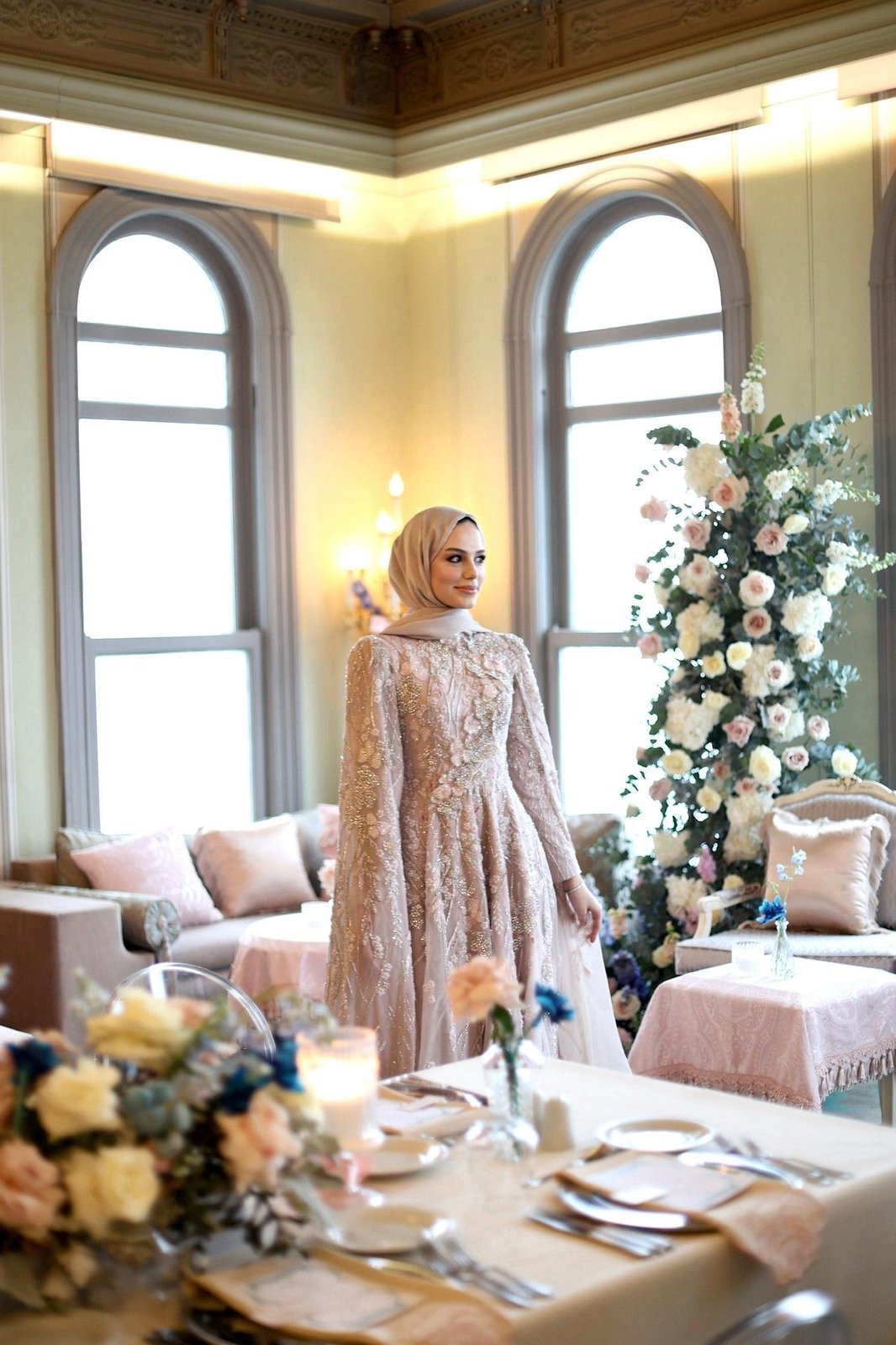 Bloom Kasnak Elbise - Pudra