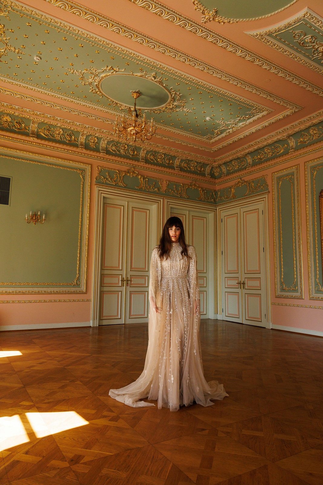 Bella Pelerinli Elbise - Bej