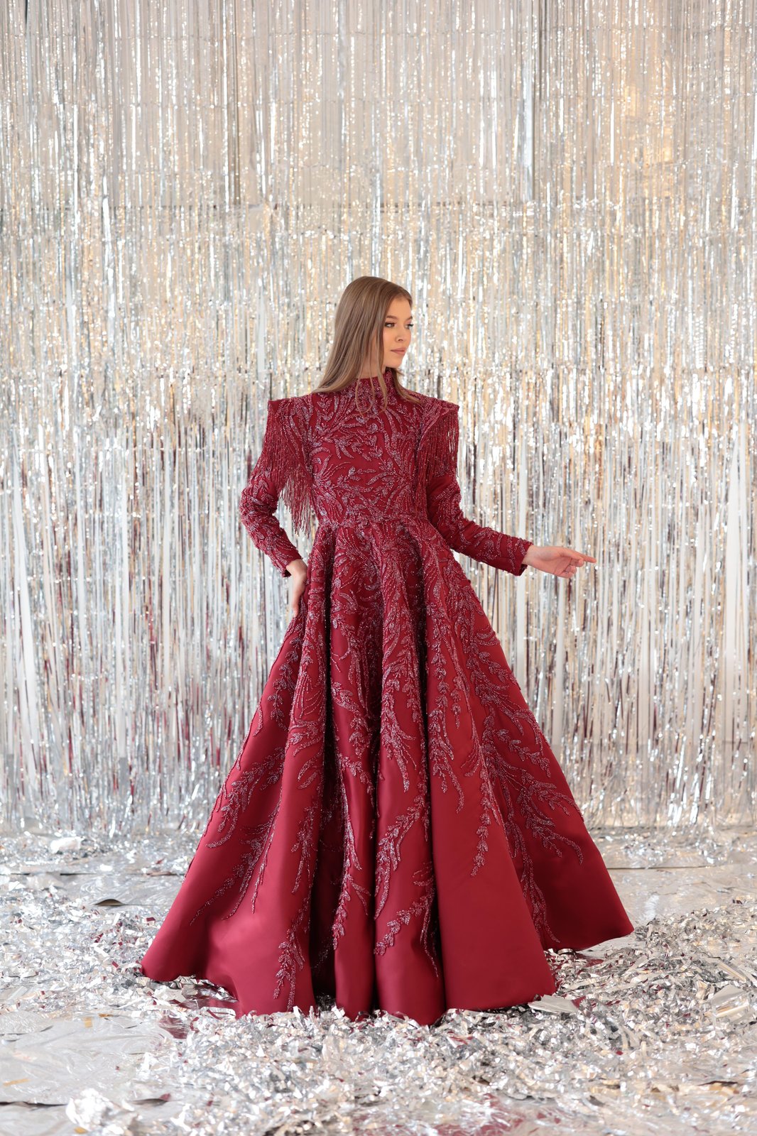 Darcy Omuz Detaylı Elbise - Bordo