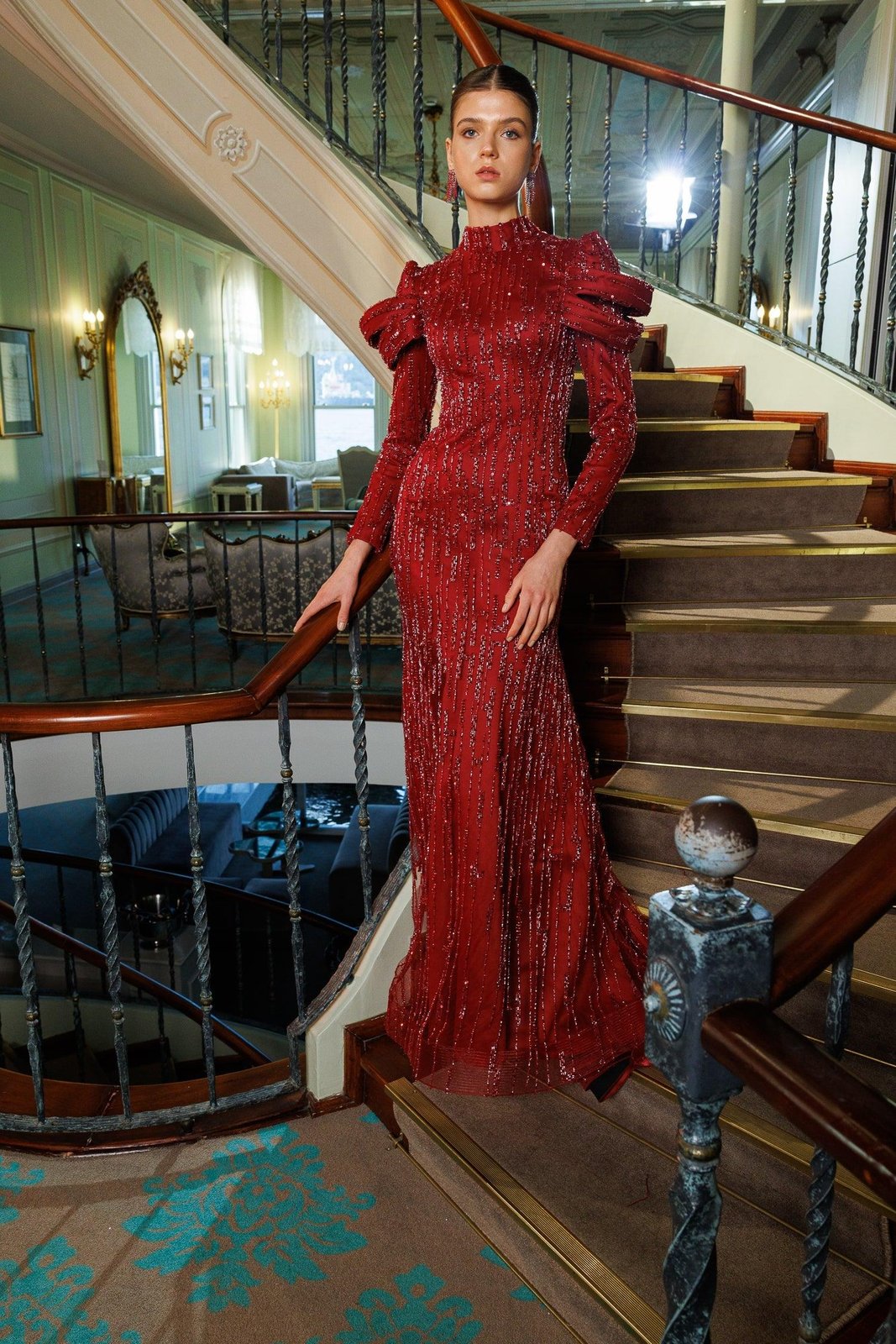 Nessa Kuyruklu Elbise - Bordo