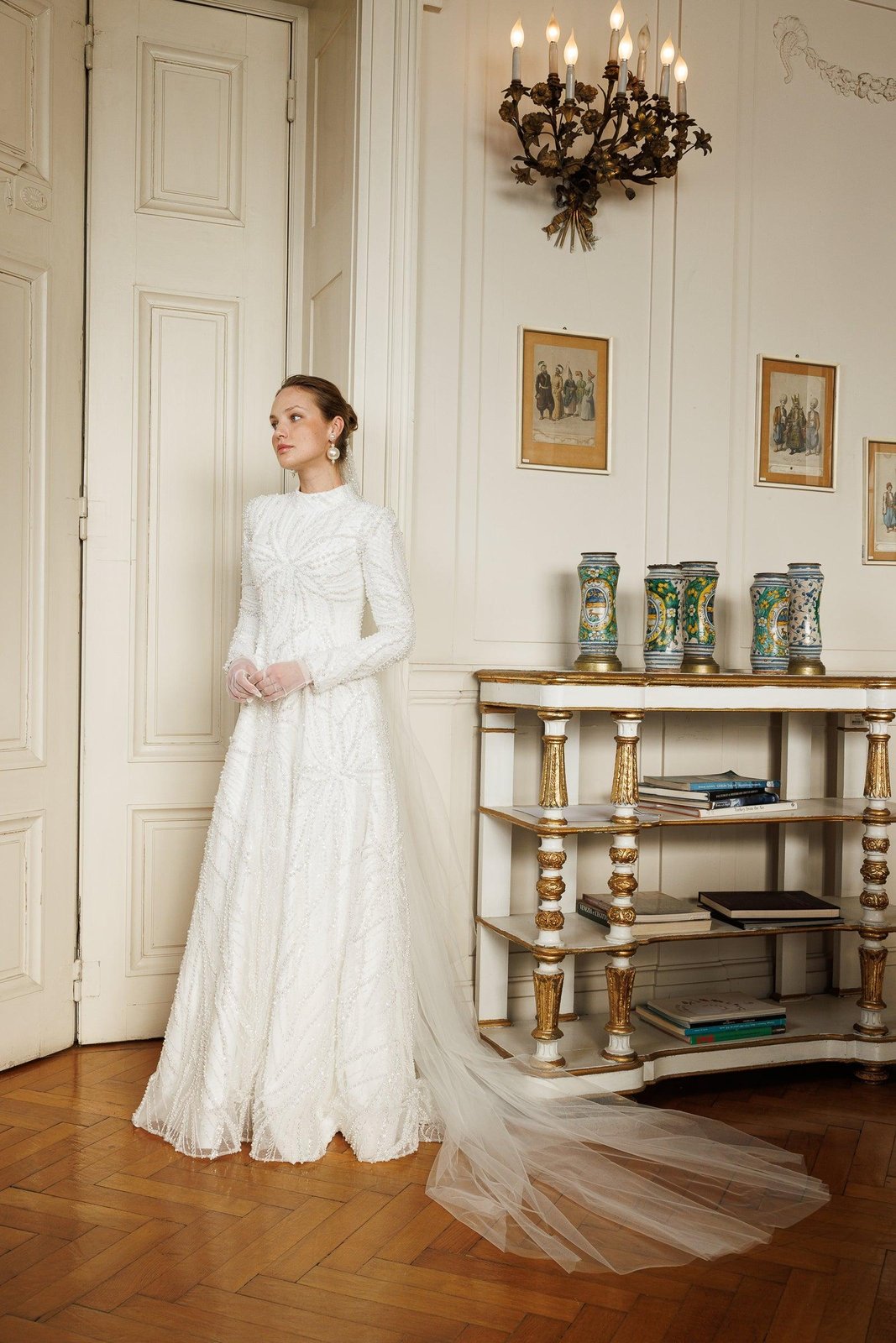 Rosaline İncili Gelinlik - Beyaz