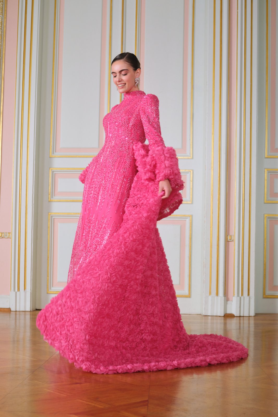 Rosewood Kuyruklu Elbise - Fuşya