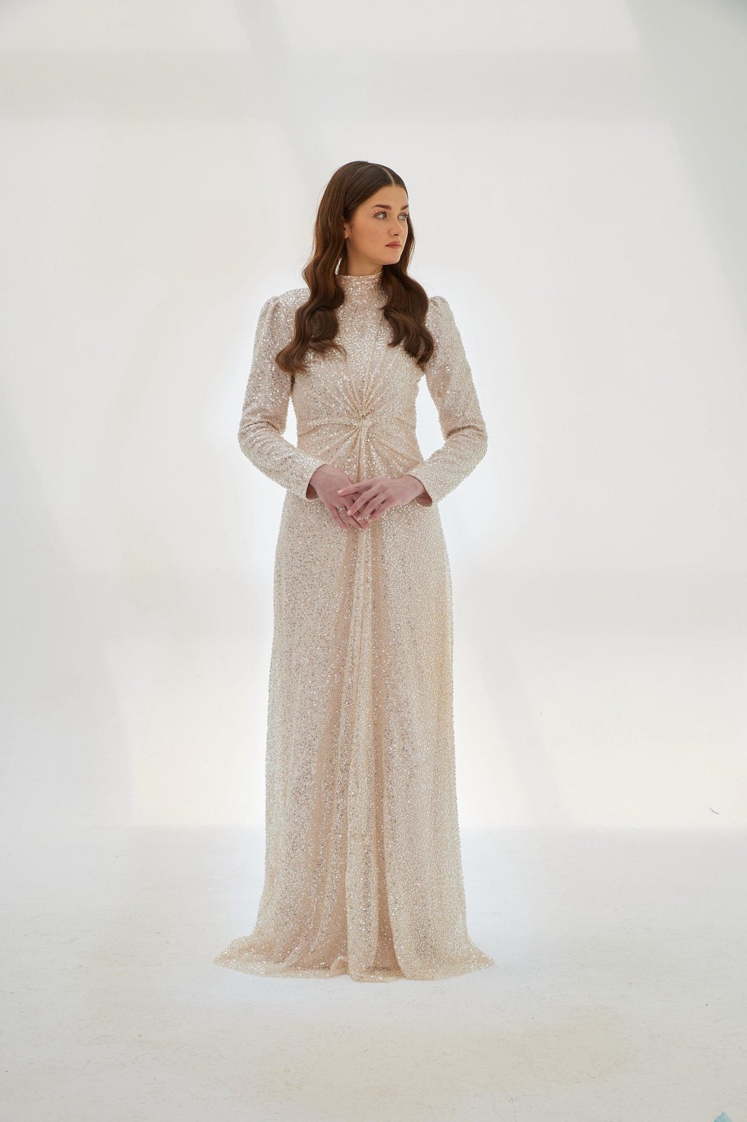 Vicky İşlemeli Elbise - Bej