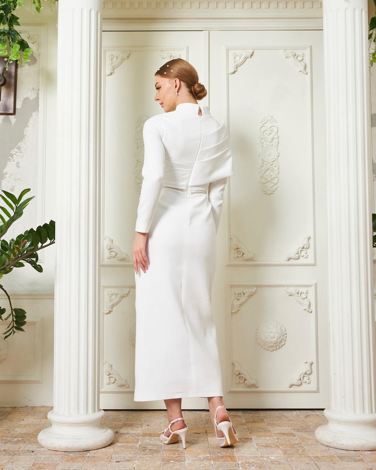 Fanny Kalem Elbise - Beyaz