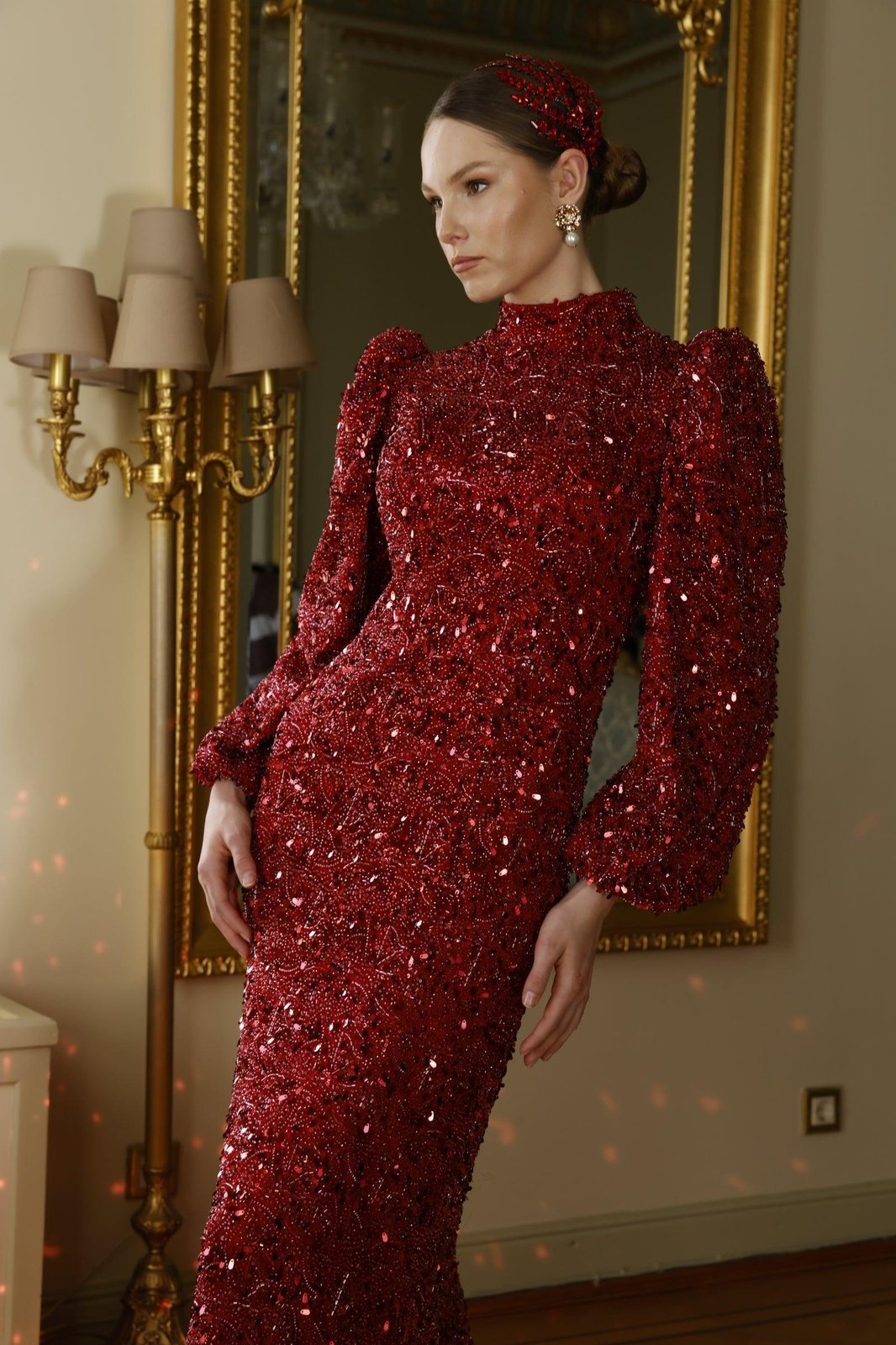 Clara Balon Kollu Elbise - Bordo