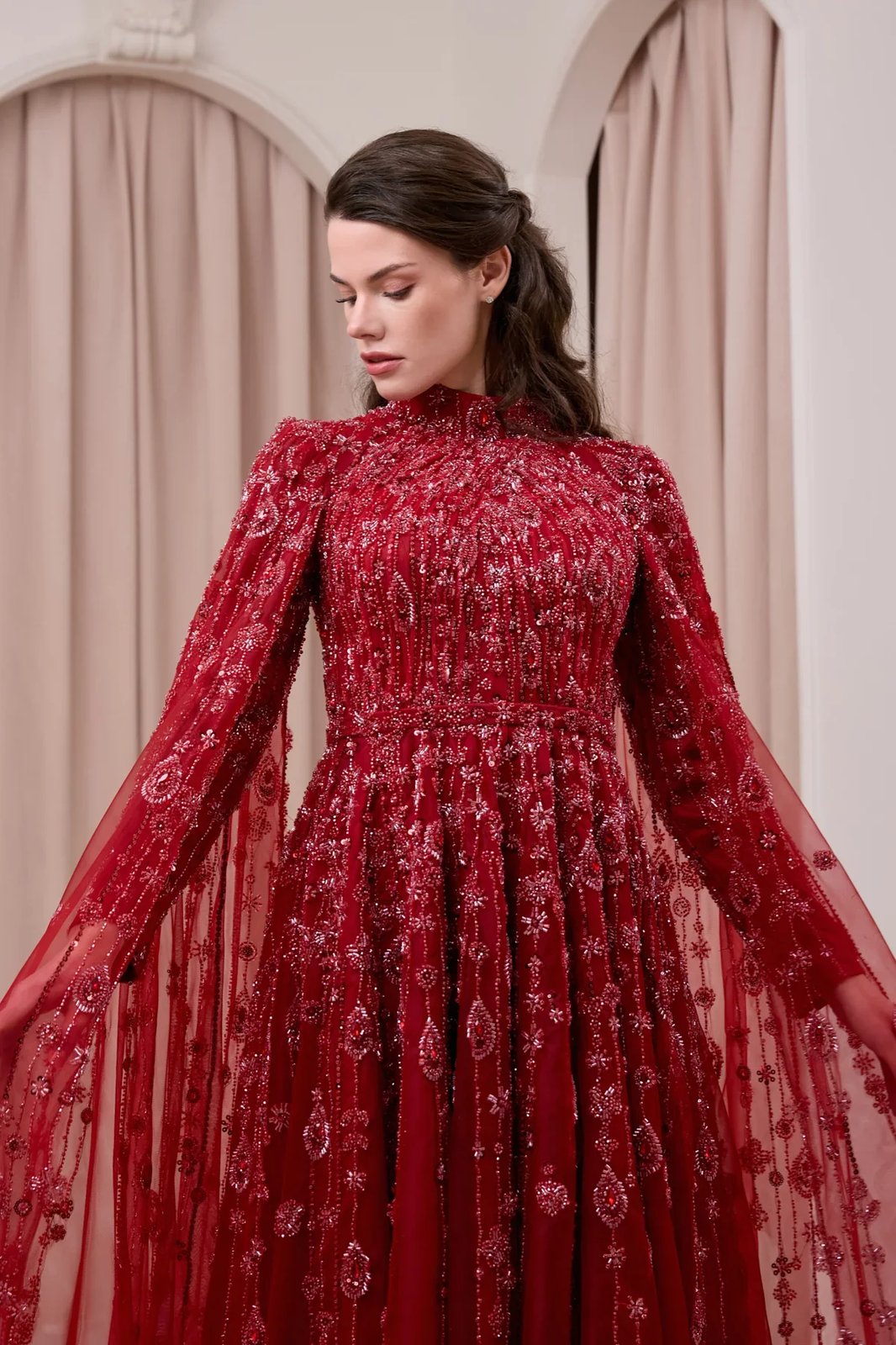 Melinda Pelerinli Elbise - Bordo