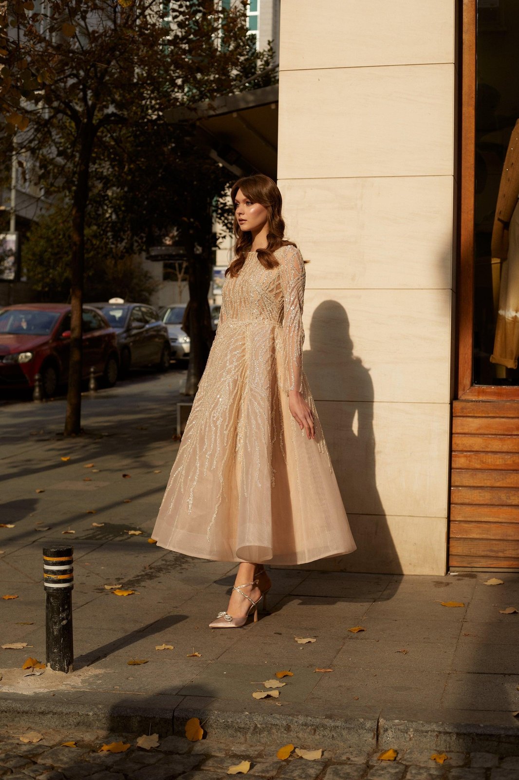 Twinkle İşlemeli Elbise - Bej