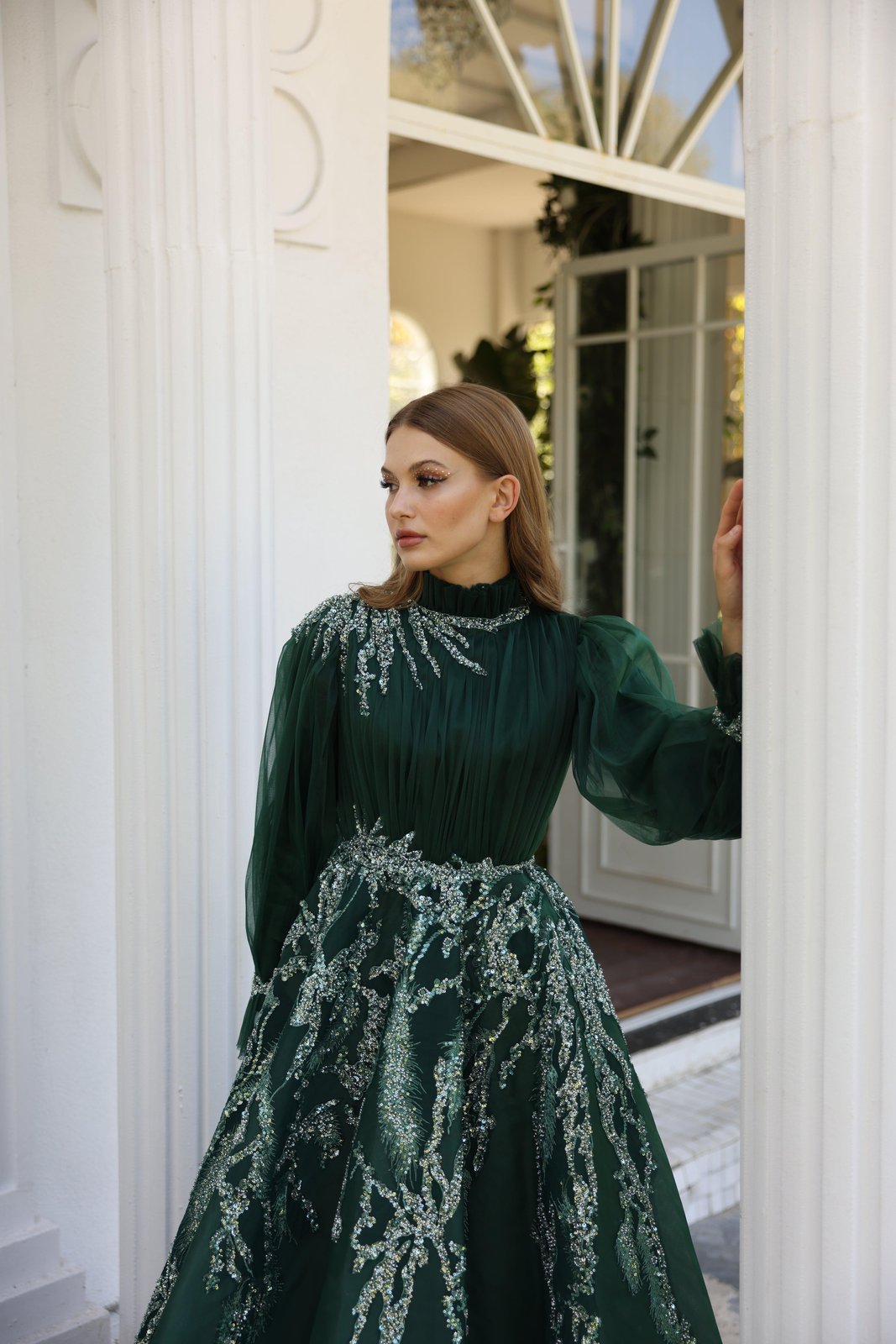 Soli Tül Detaylı Elbise - Yeşil