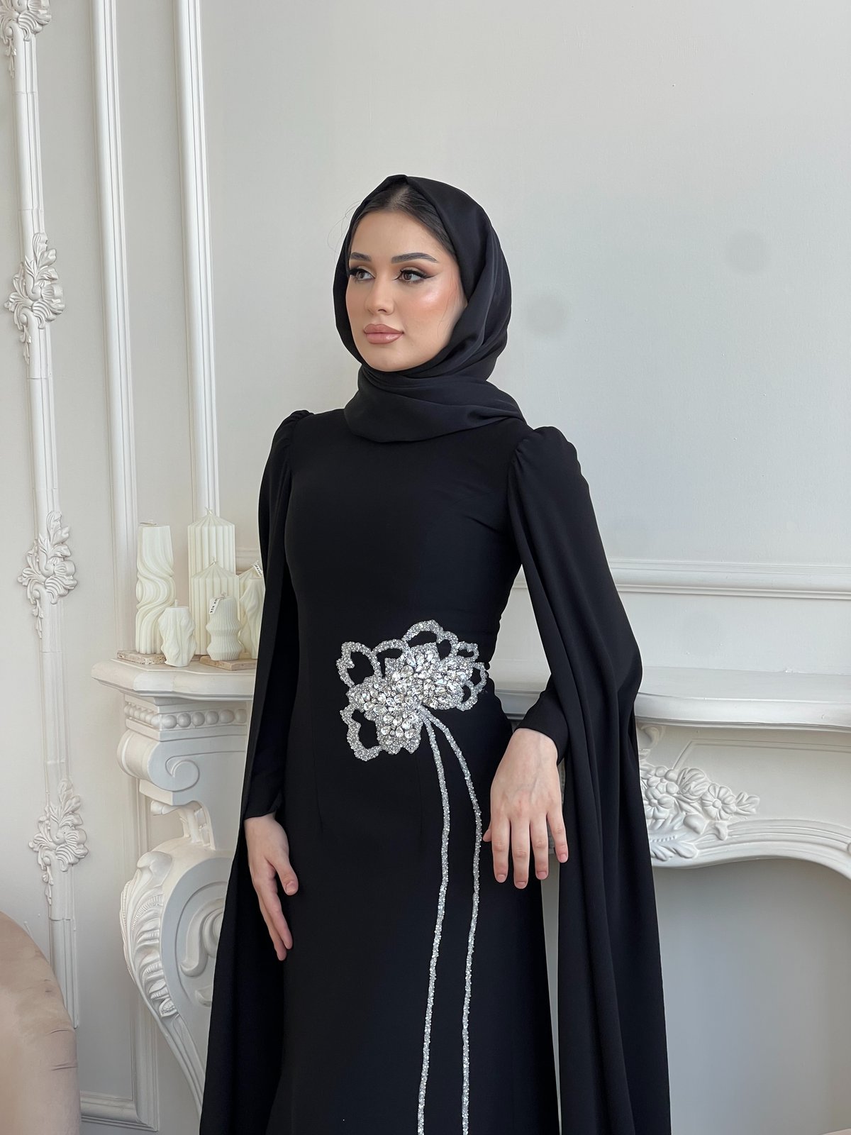 Pandora Çiçek İşlemeli Elbise - Siyah