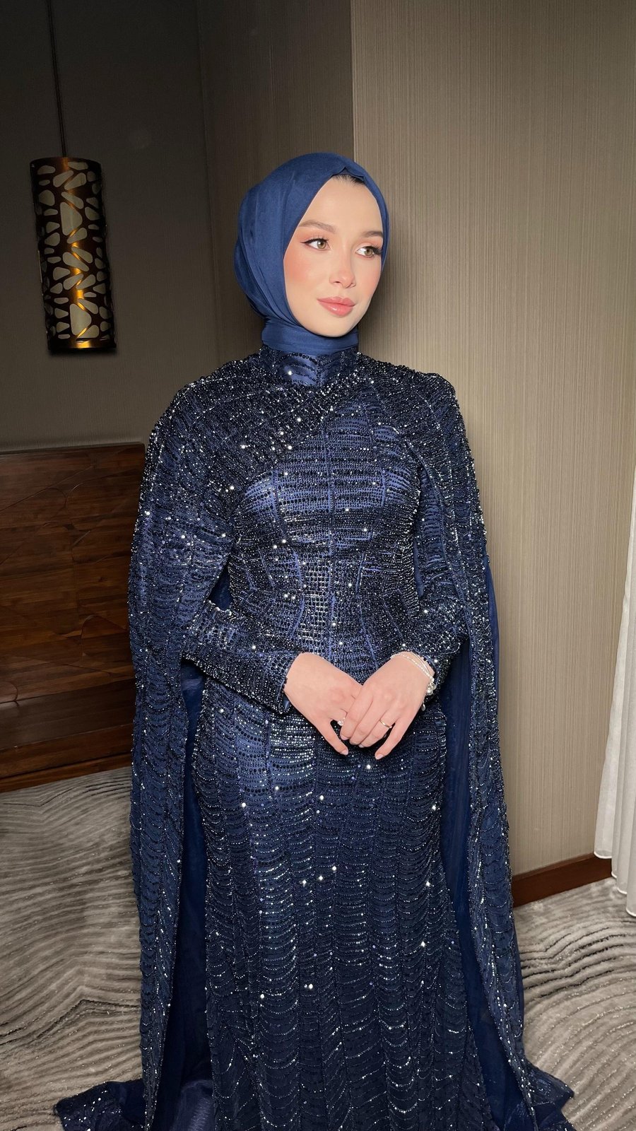 Jasmine Pelerinli Elbise - Lacivert