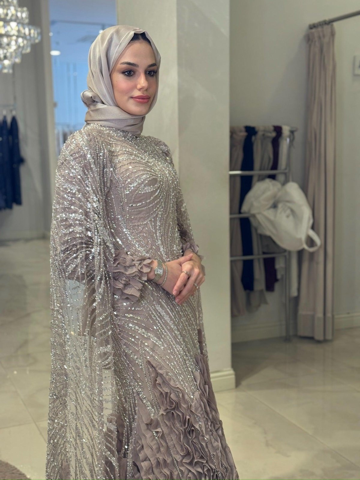 Revia Fırfırlı Elbise - Kahverengi