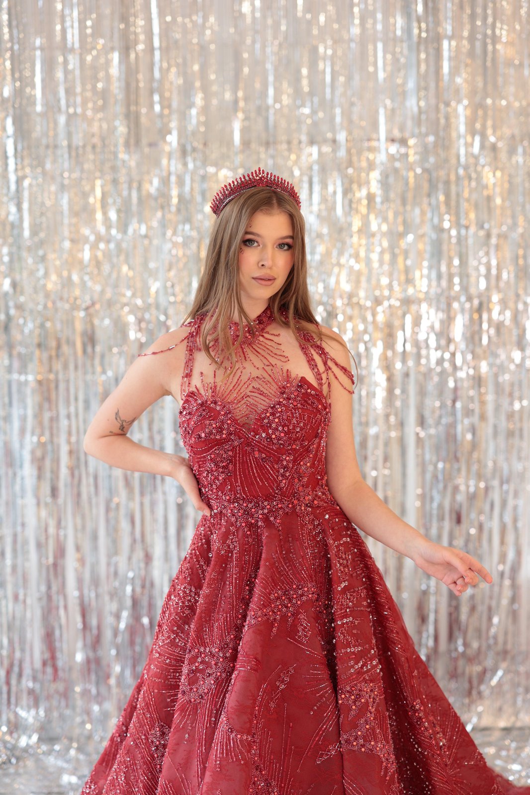 Vela Omuz Detaylı Elbise - Kırmızı