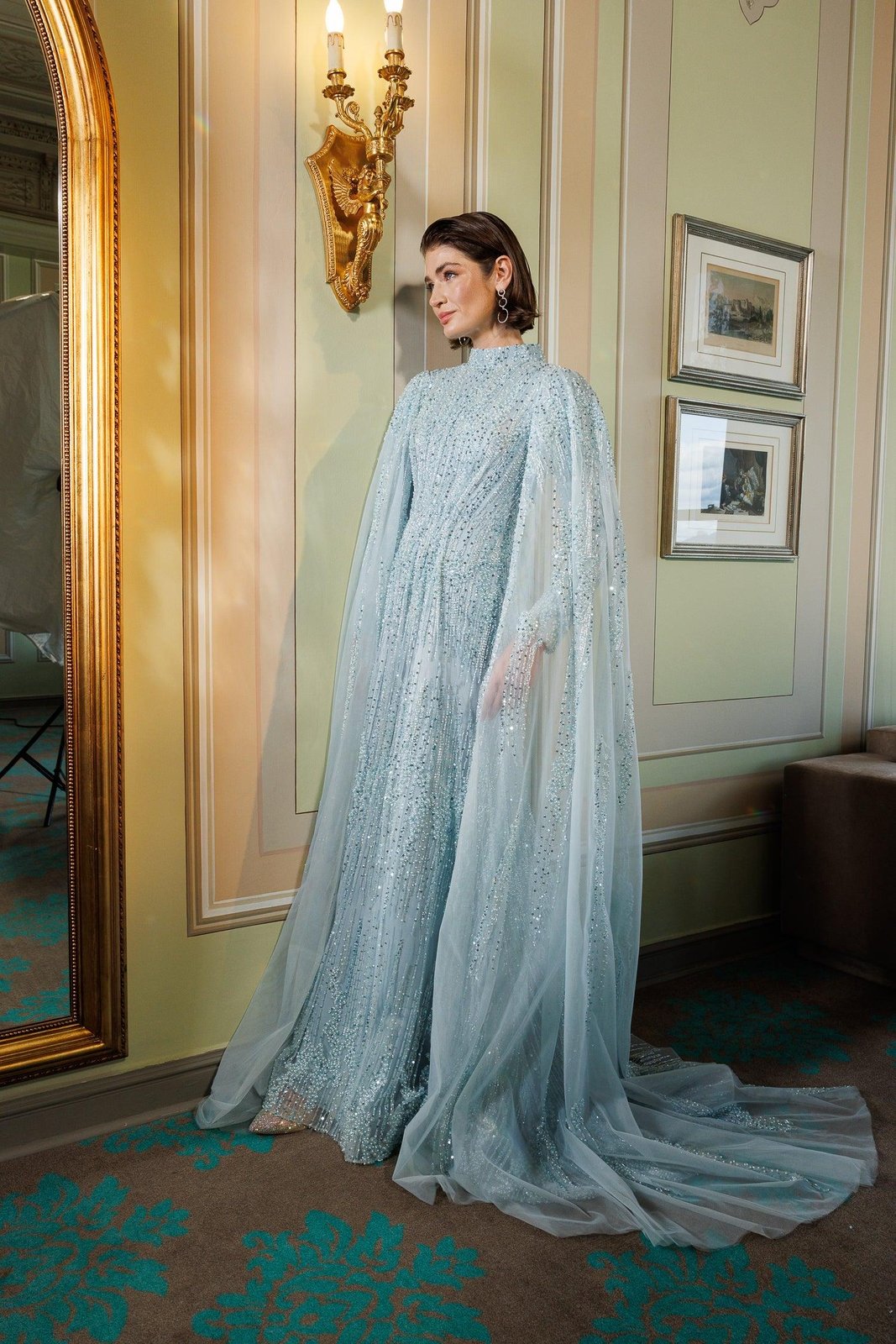 Midnight Pelerinli Elbise - Mavi