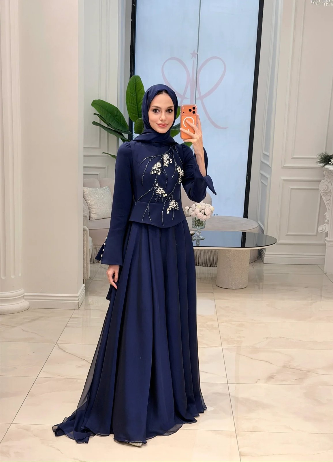 Berta İşlemeli Elbise - Lacivert