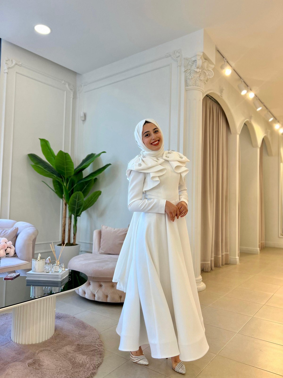 Spring Taşlı Elbise - Beyaz