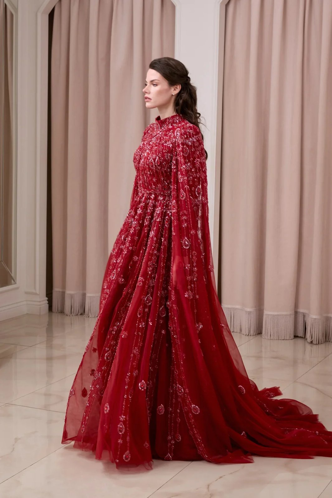 Melinda Pelerinli Elbise - Bordo