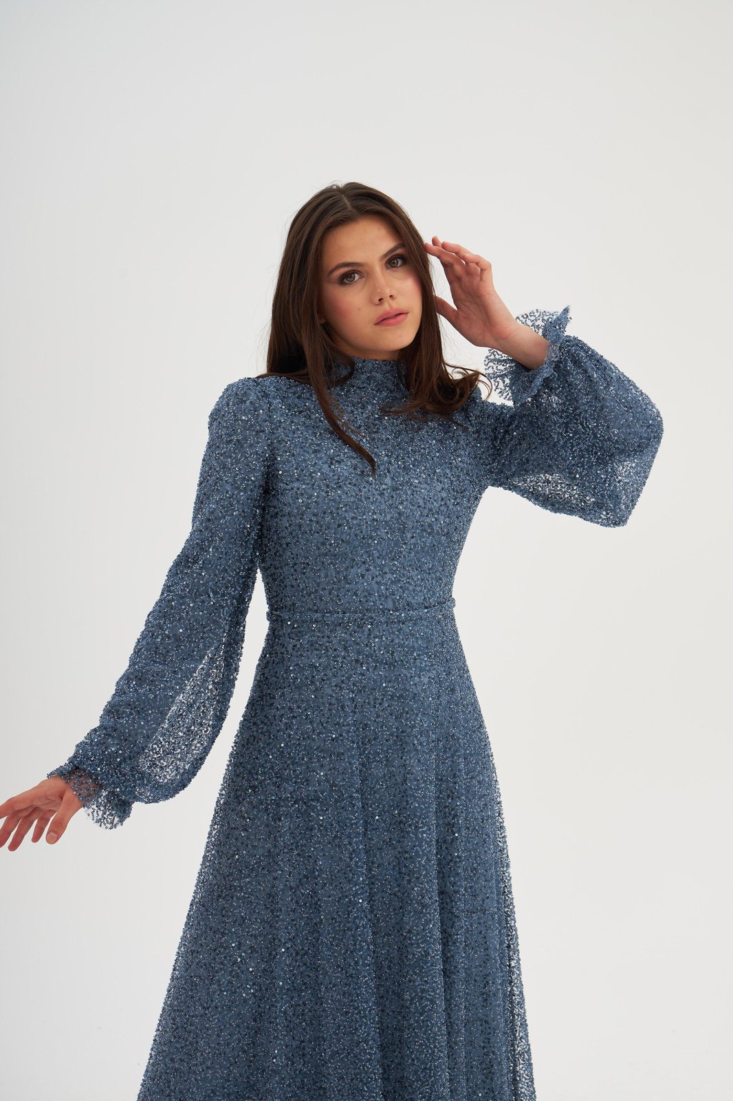 Diana İşlemeli Elbise - Mavi