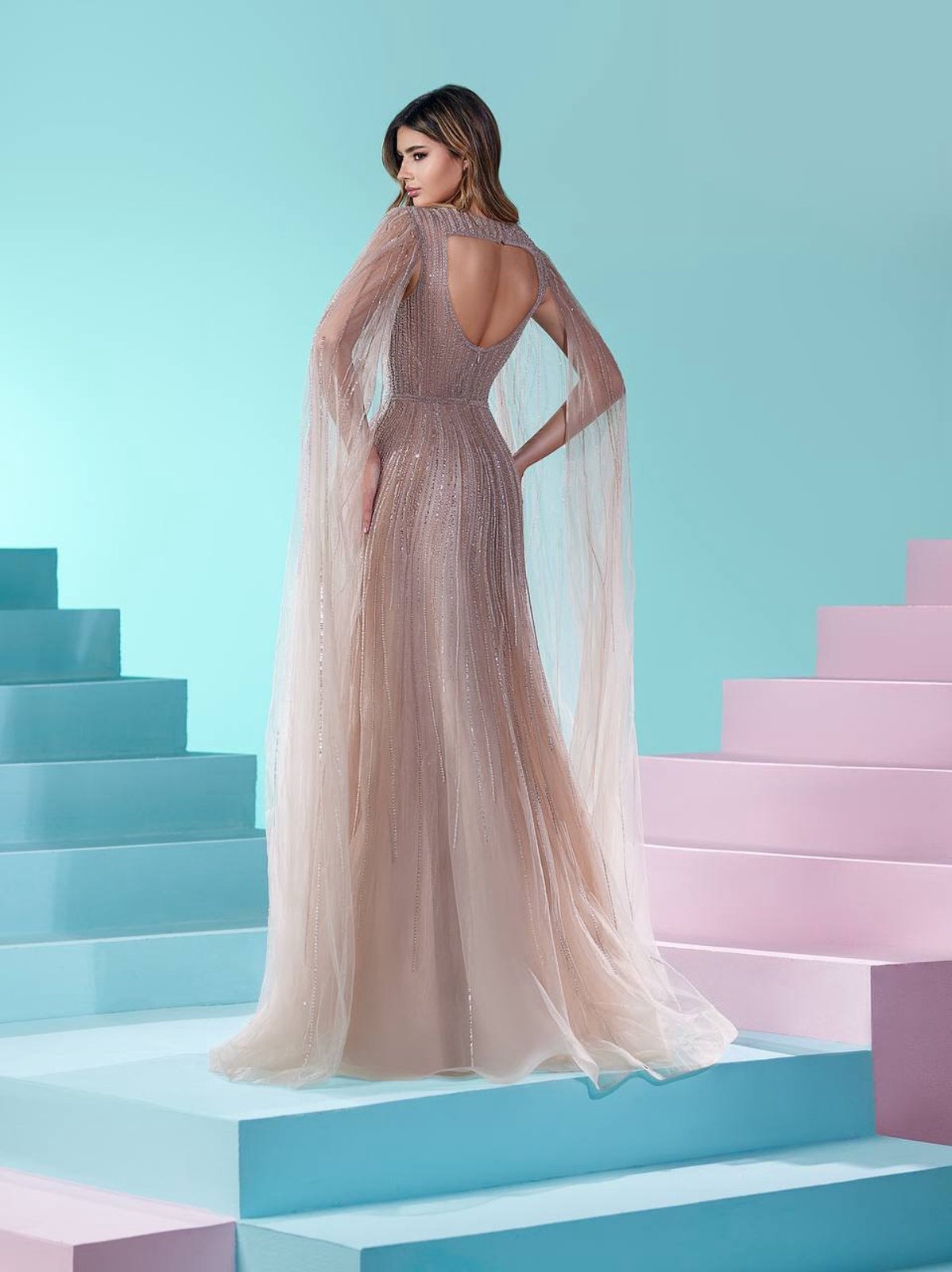 Khai Pelerinli Elbise - Bej