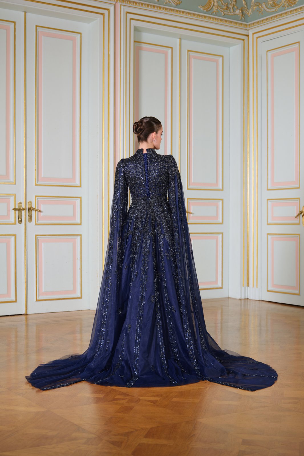 Bella Pelerinli Elbise - Lacivert