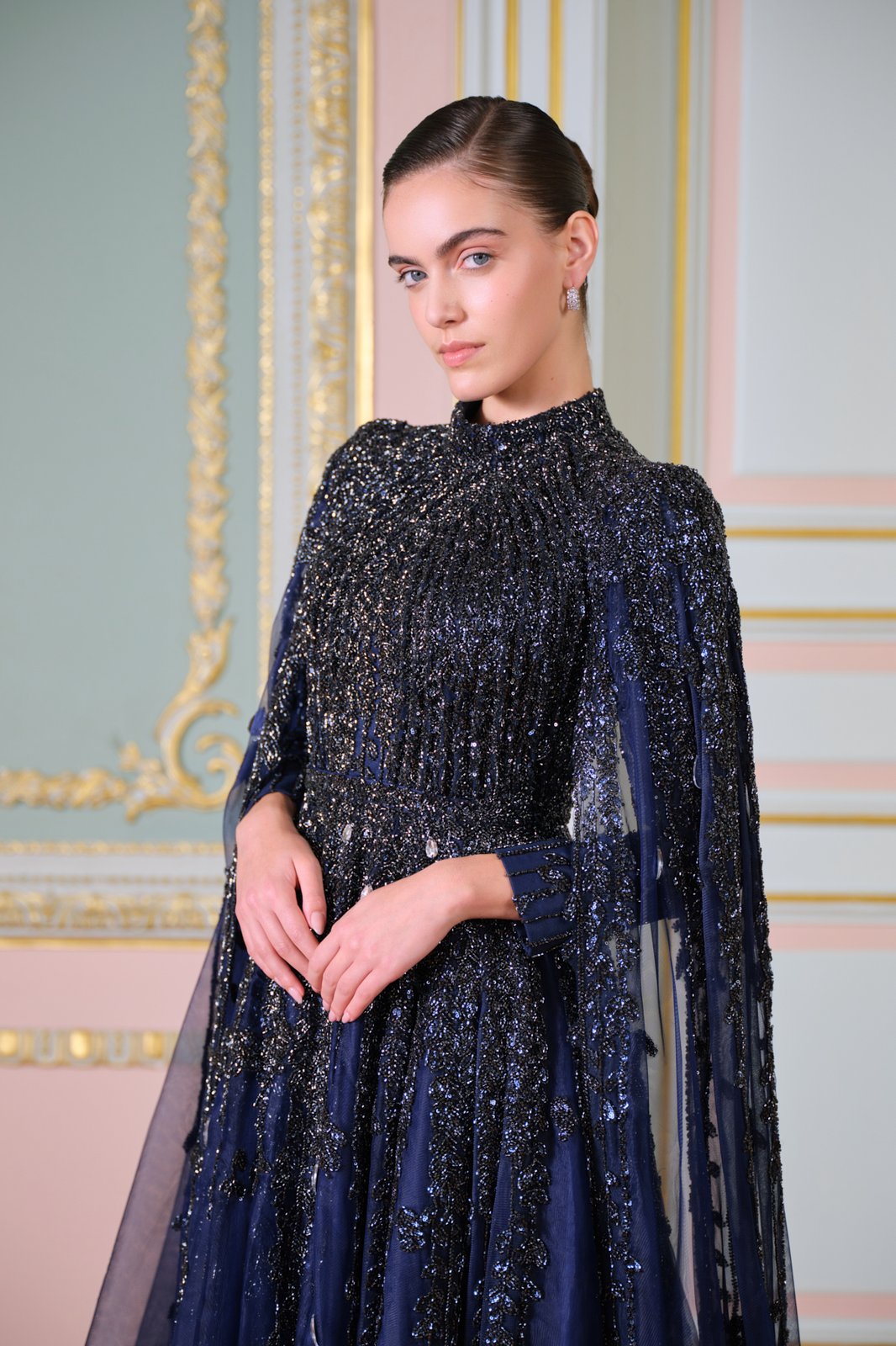 Bella Pelerinli Elbise - Lacivert