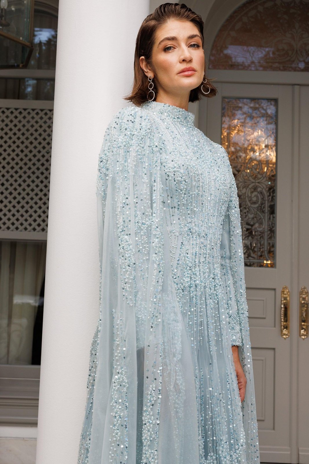 Midnight Pelerinli Elbise - Mavi