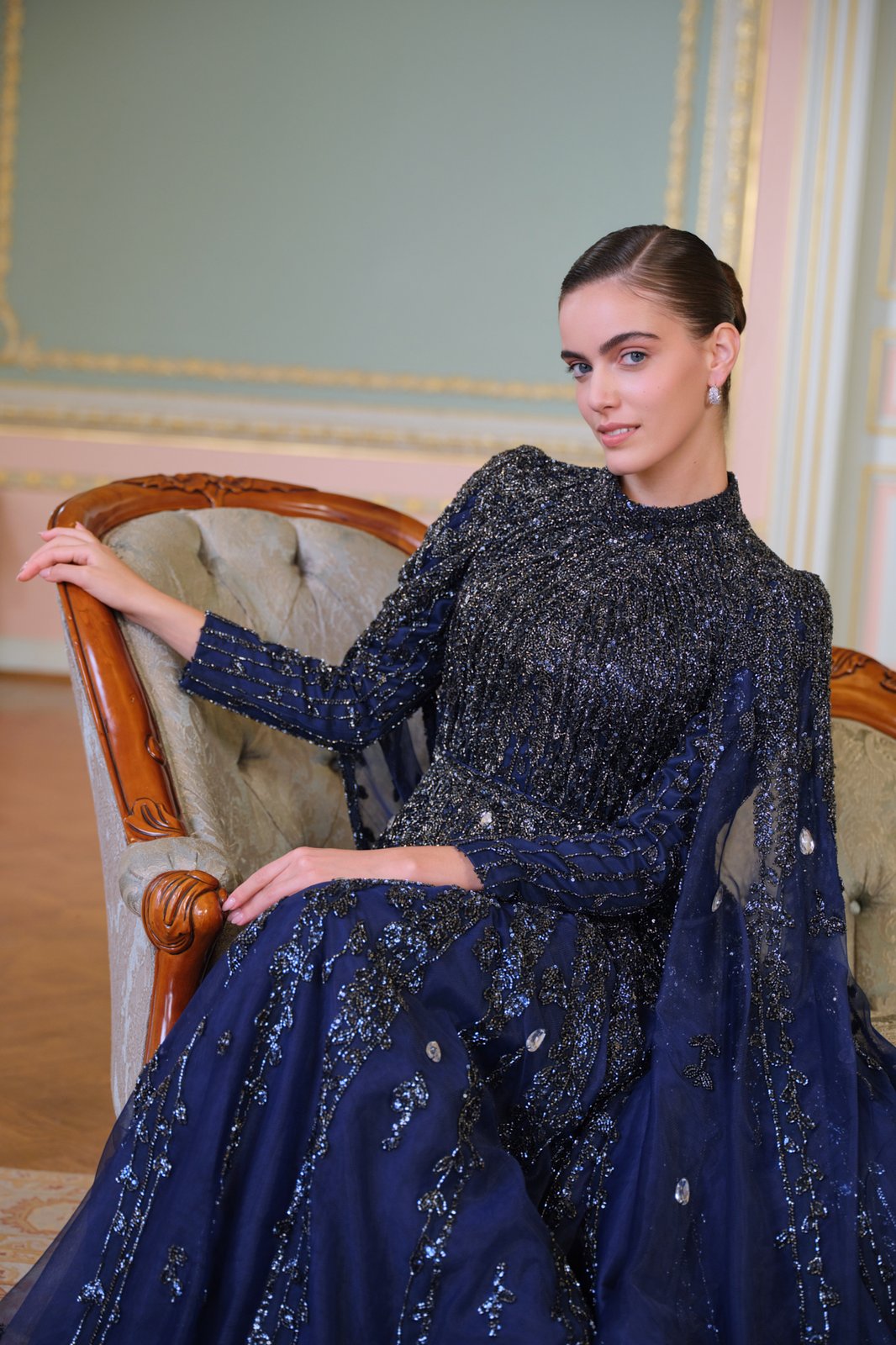 Bella Pelerinli Elbise - Lacivert