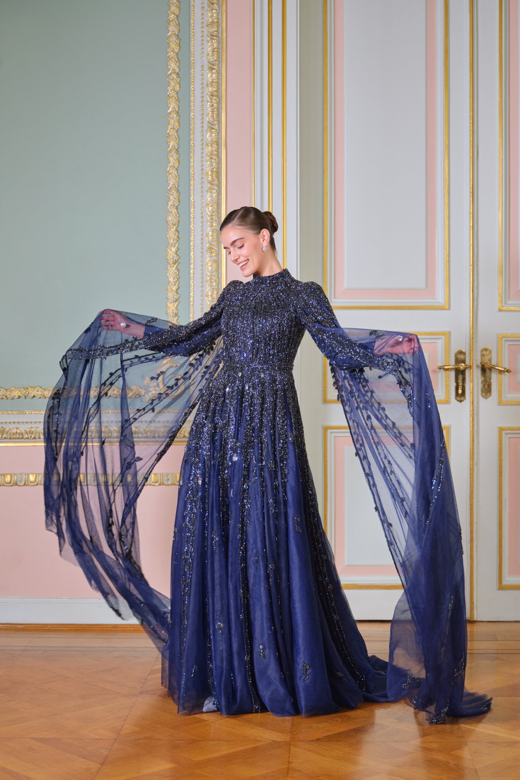 Bella Pelerinli Elbise - Lacivert