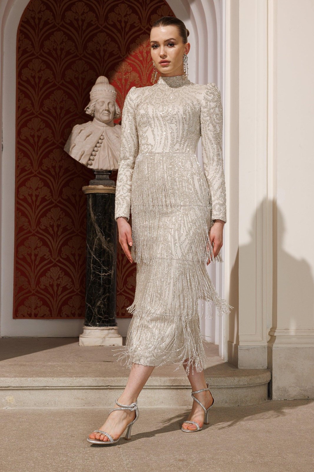 Sevilla Taş Püsküllü Elbise - Bej