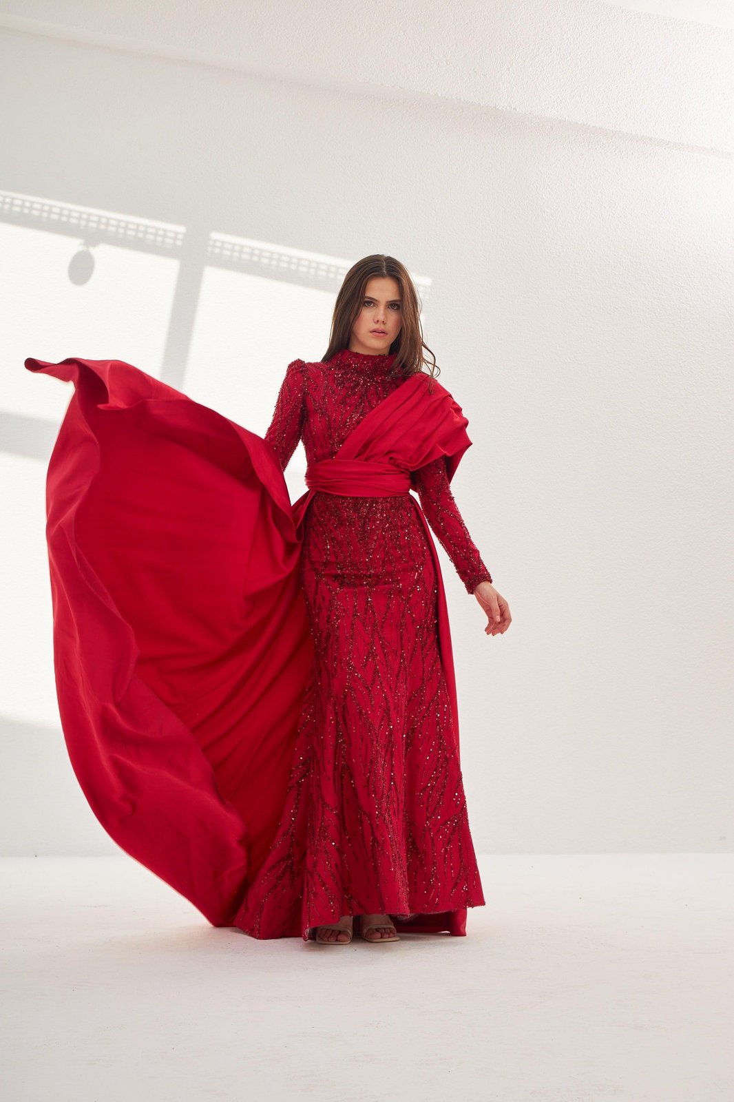 Andrea Omuz Detaylı Elbise - Kırmızı