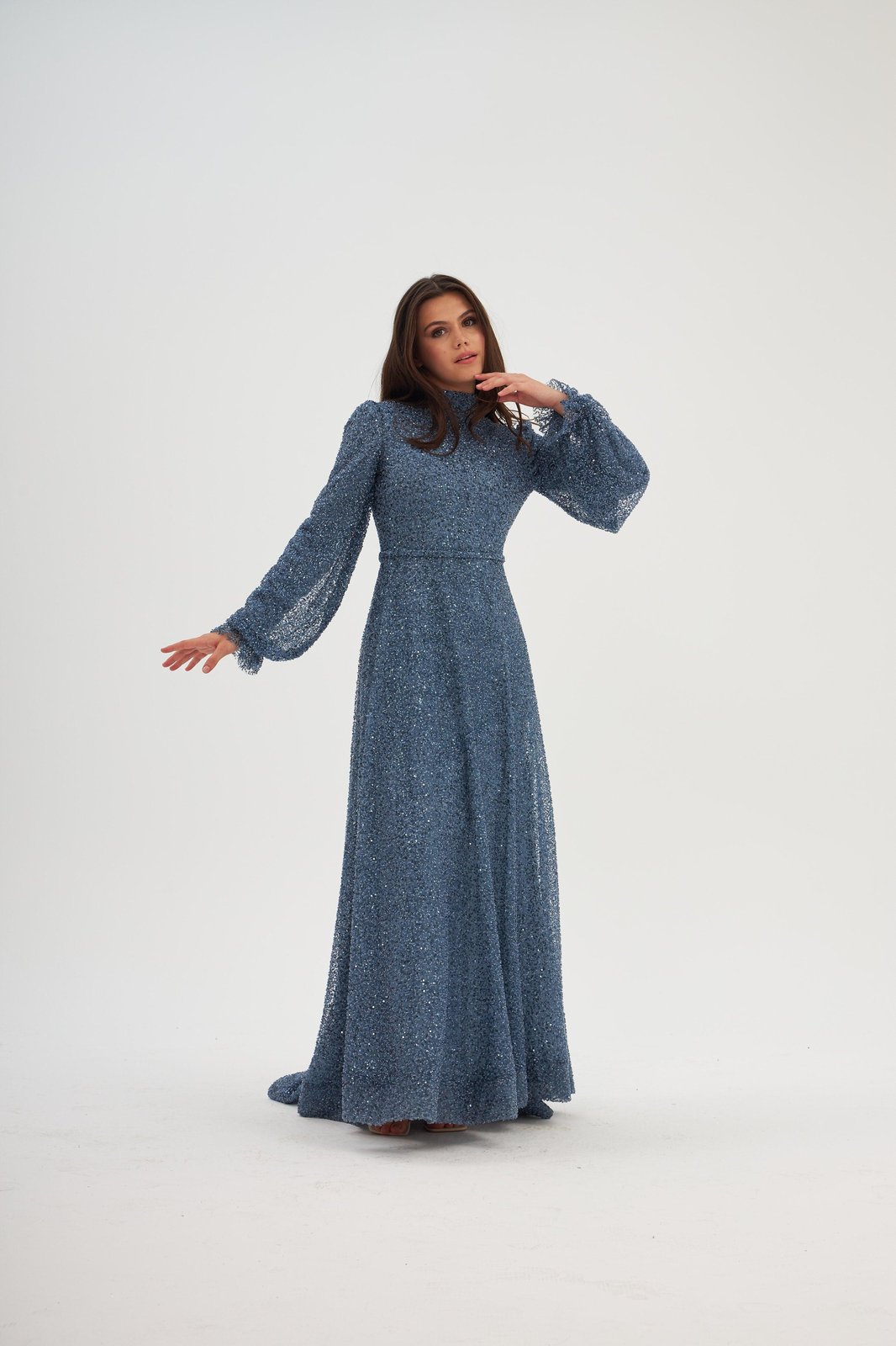 Diana İşlemeli Elbise - Mavi