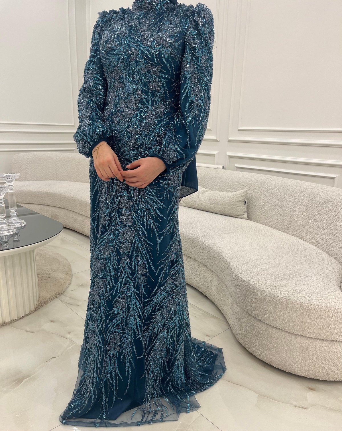 Ruby İşlemeli Elbise - Mavi