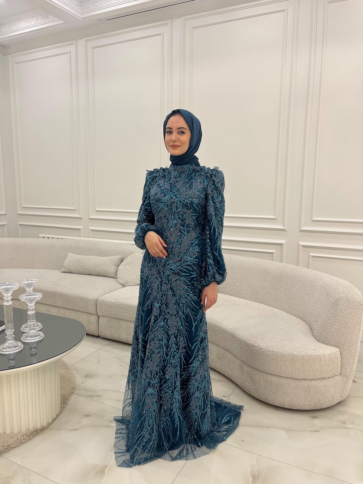 Ruby İşlemeli Elbise - Mavi