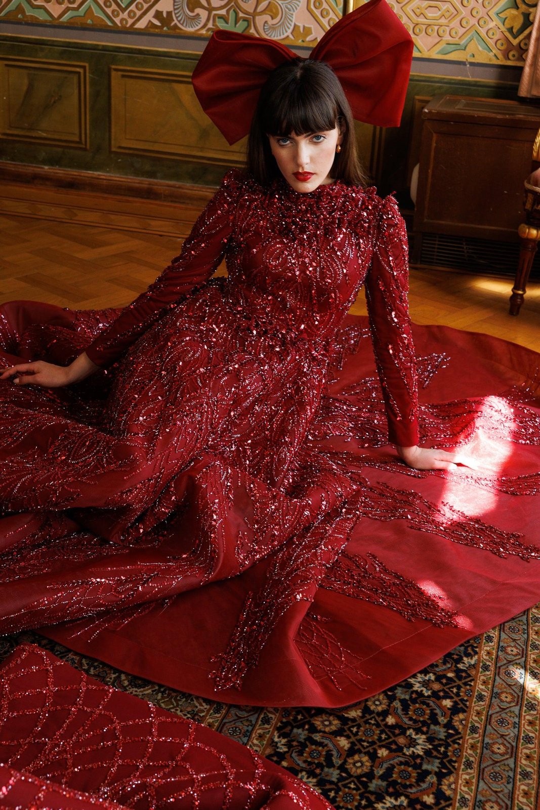 Gala İşlemeli Elbise - Bordo