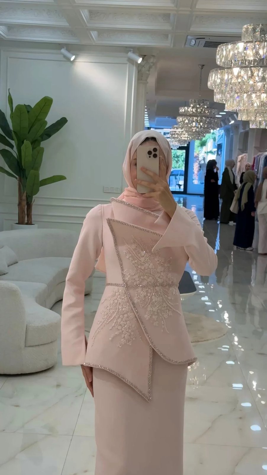 Raya İşlemeli Elbise - Pudra