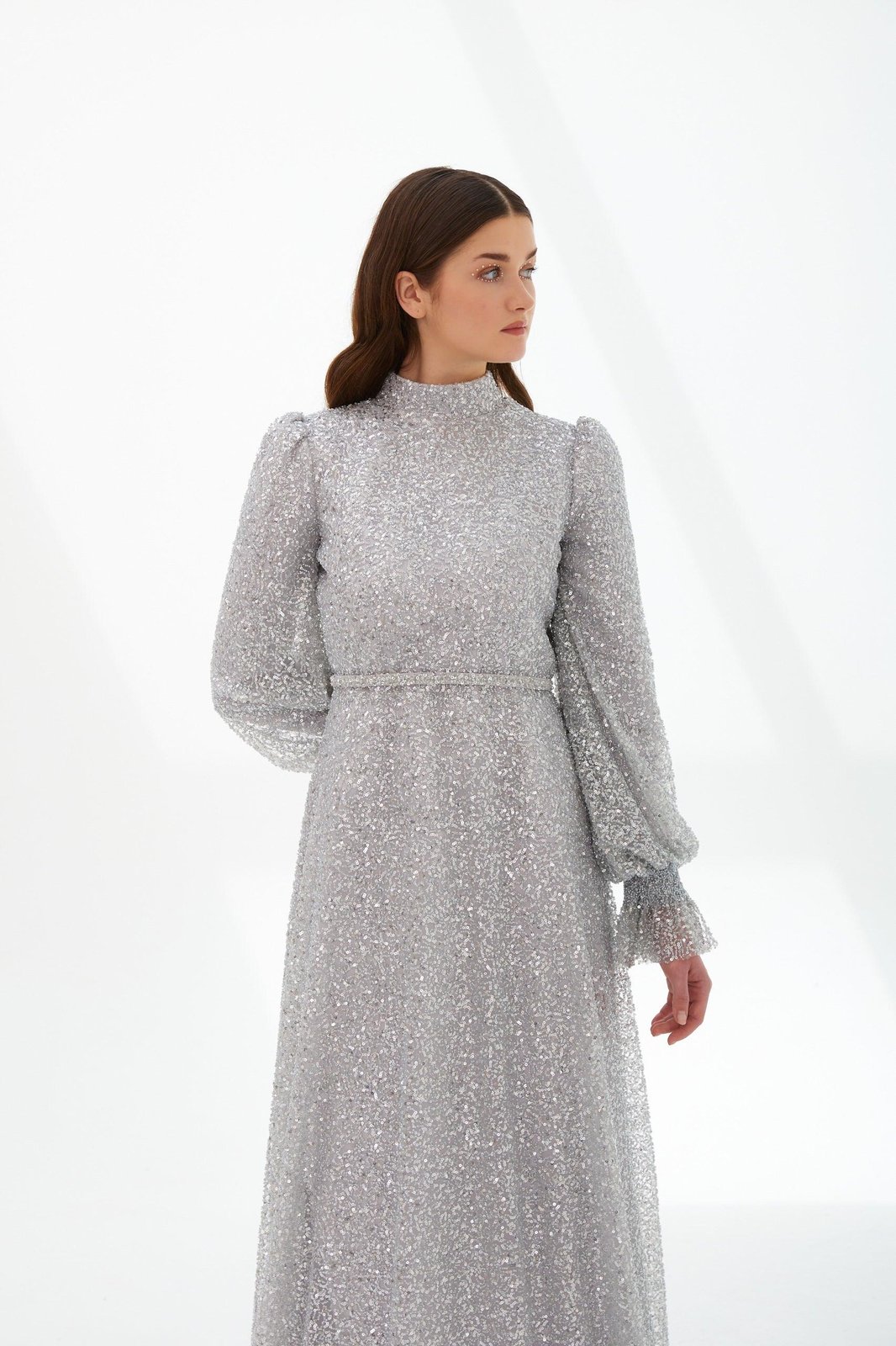 Diana İşlemeli Elbise - Gri