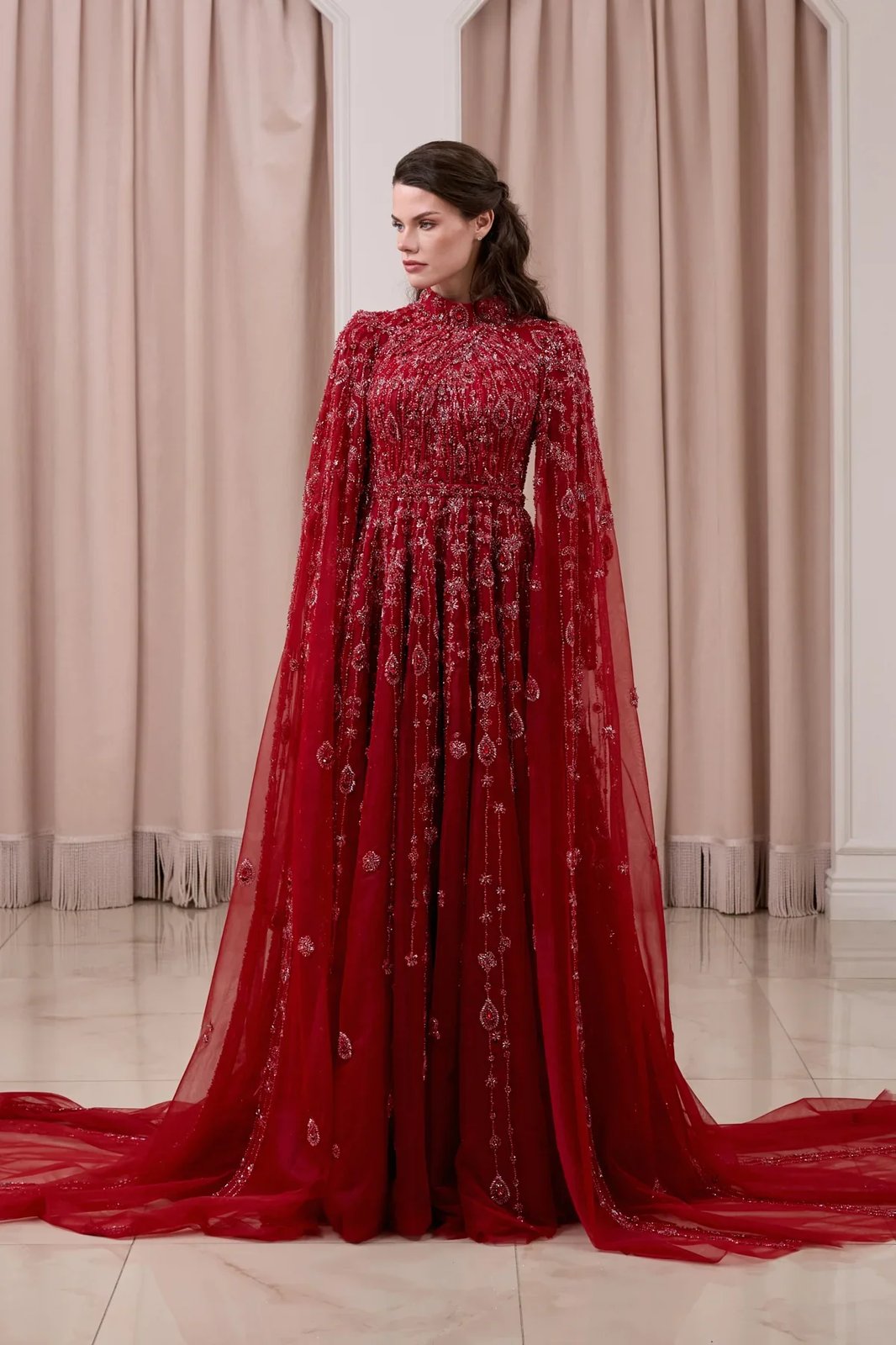 Melinda Pelerinli Elbise - Bordo