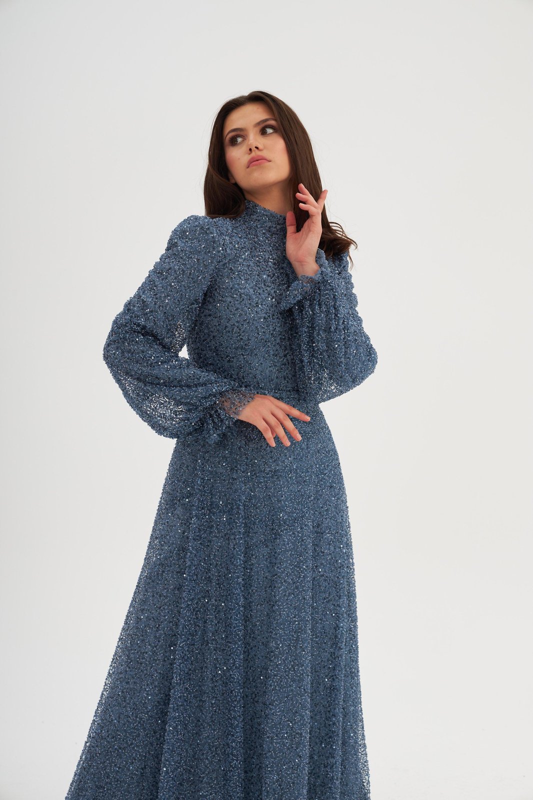 Diana İşlemeli Elbise - Mavi