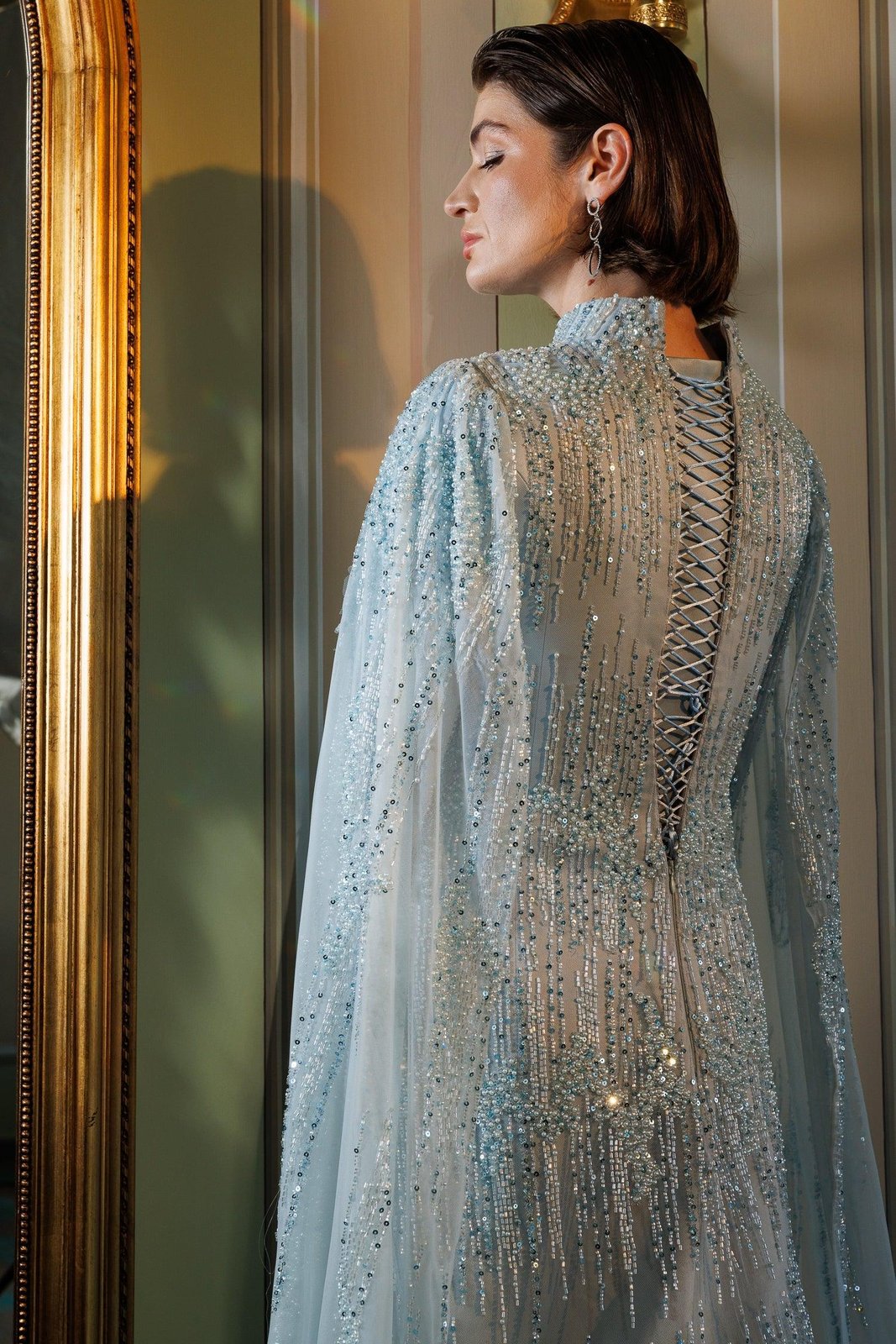 Midnight Pelerinli Elbise - Mavi