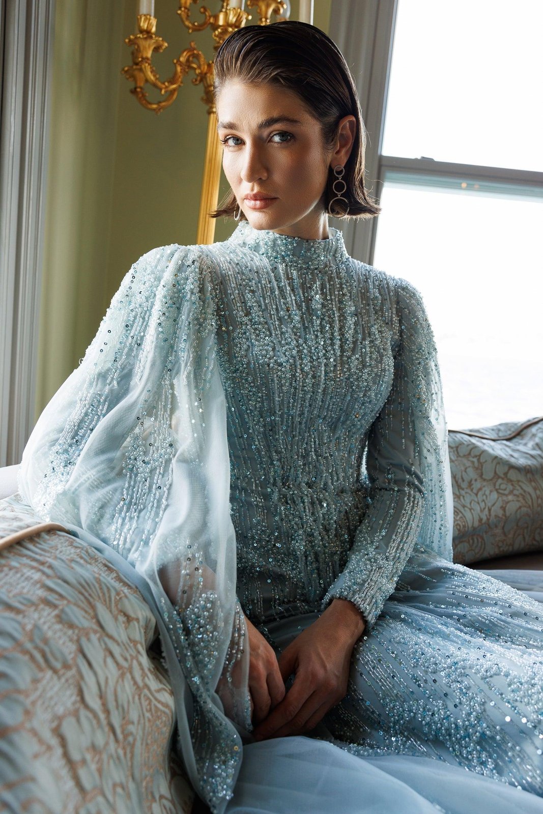 Midnight Pelerinli Elbise - Mavi