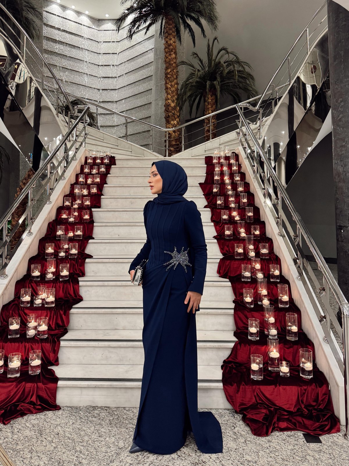 Astra İşlemeli Elbise - Lacivert