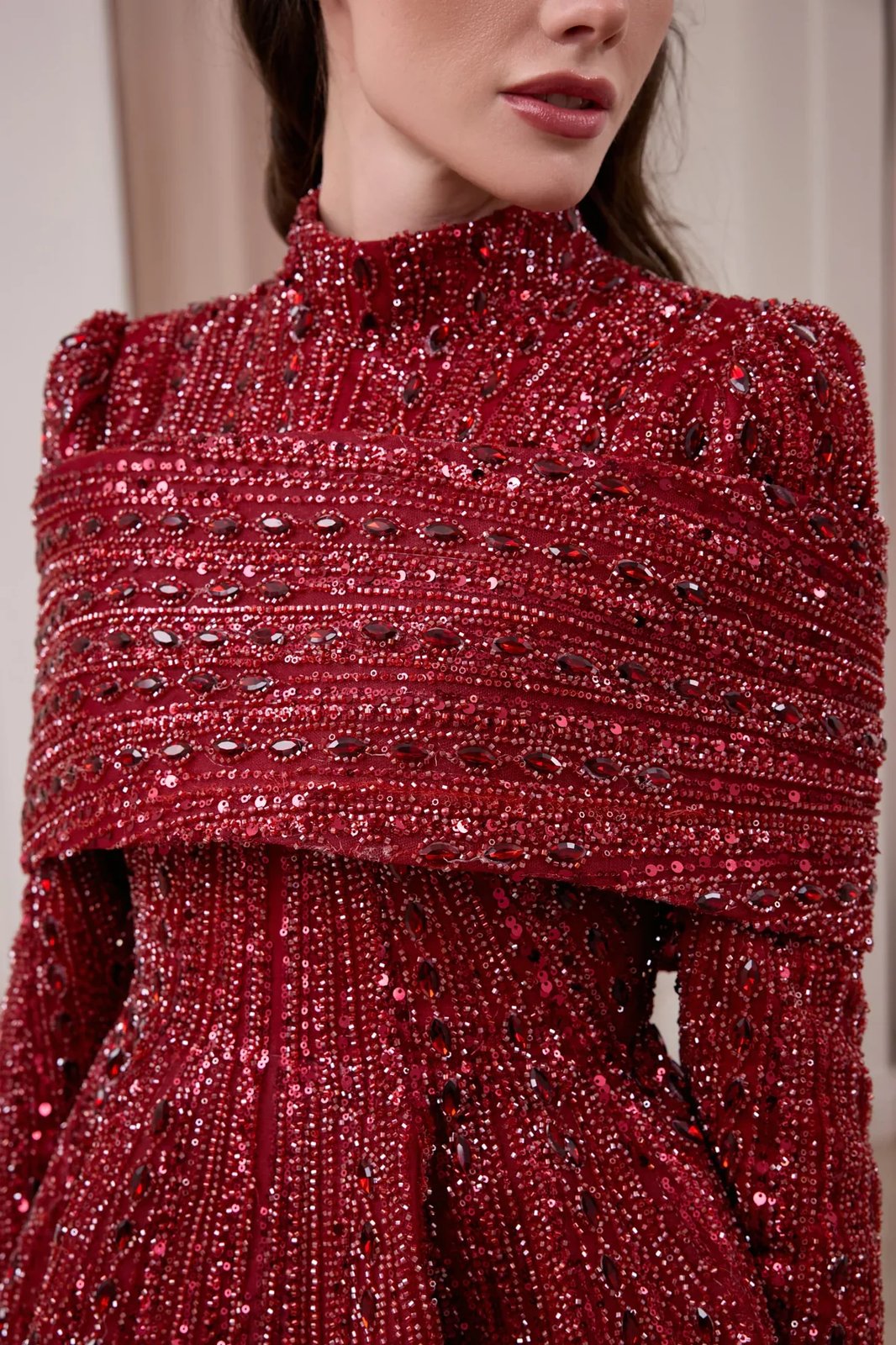 Nivara Omuz Detaylı Elbise - Bordo