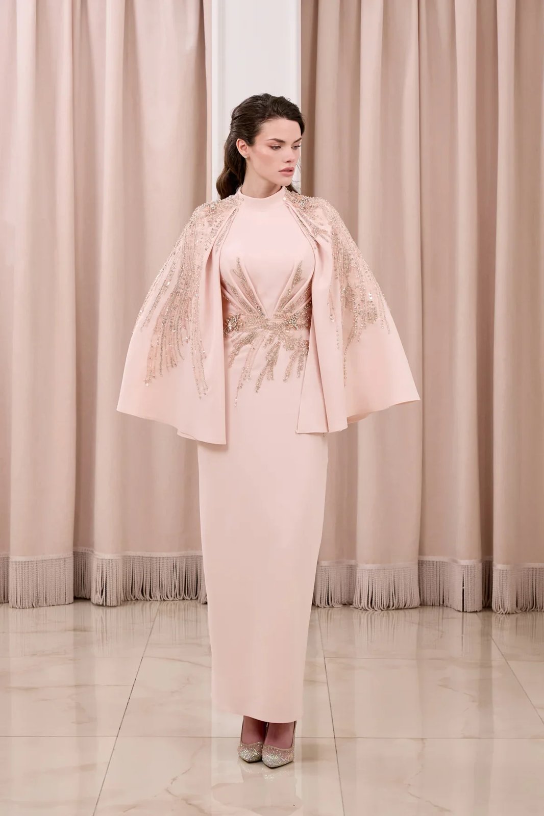 Haze Pelerinli Elbise - Pembe